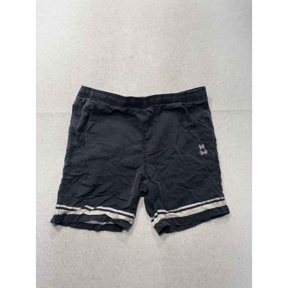Psycho Bunny Chino Shorts Mens Small Gray 8" Inseam Skull Logo Striped Hem